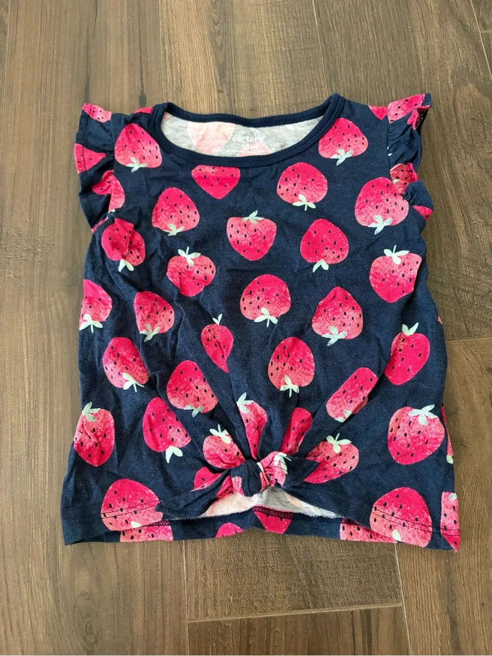 Carter's Navy Short-Sleeve Tee with Pink Strawberry Print and Front Knot